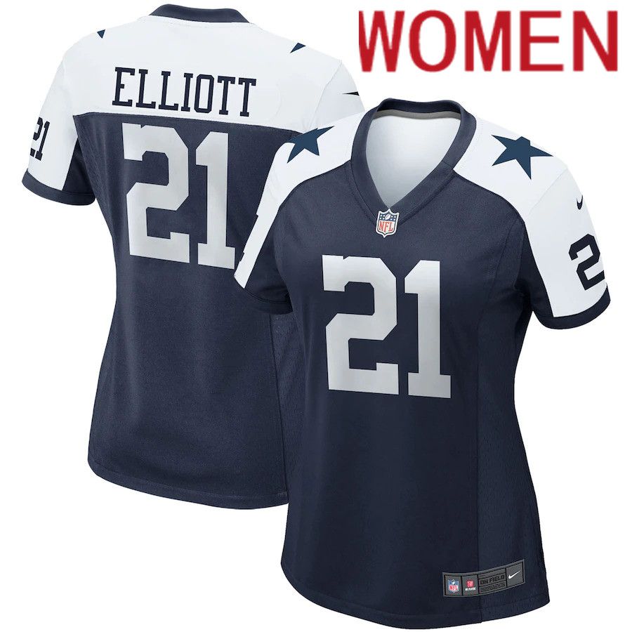 Women Dallas Cowboys 21 Ezekiel Elliott Nike Navy Alternate Game Team NFL Jersey